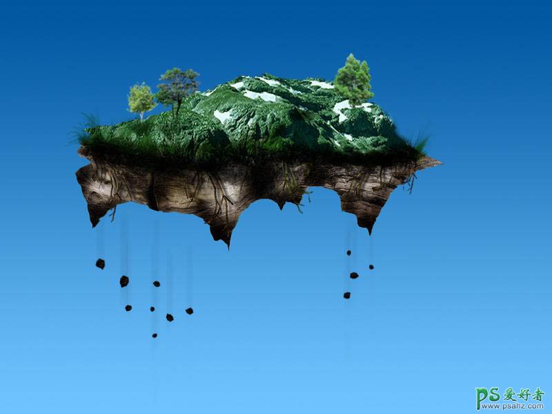 PS合成教程：创意打造一幅在空中漂浮的小岛奇幻景观效果图
