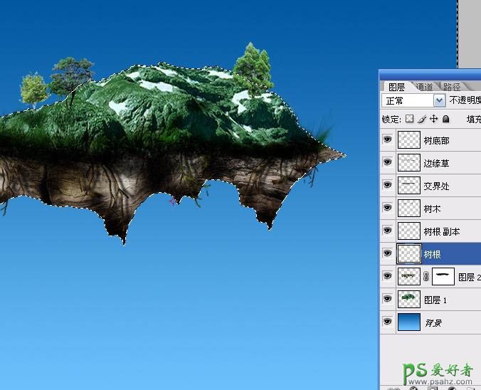 PS合成教程：创意打造一幅在空中漂浮的小岛奇幻景观效果图