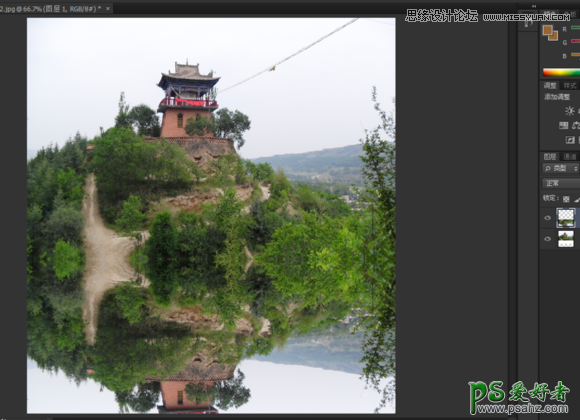 PS照片倒影制作教程：给一幅寺院风景图片制作出水面倒影的效果