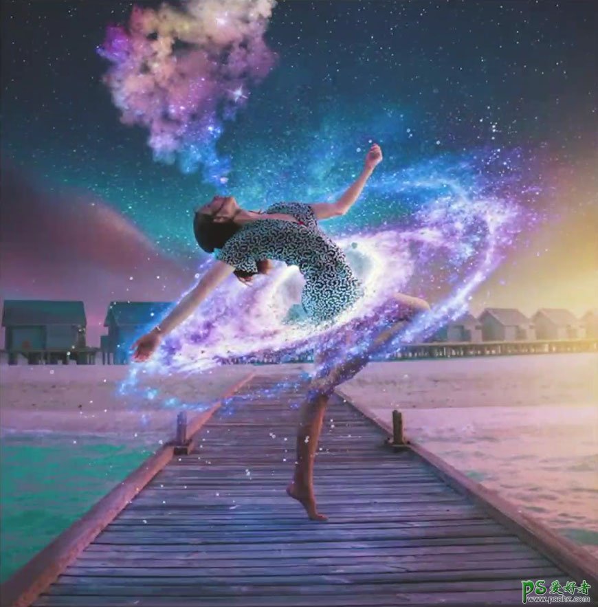 PS照片特效制作教程：设计一张炫丽的星空舞者少女人像海报。