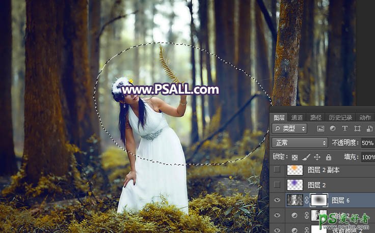 Photoshop给森系婚纱美女艺术照调出柔和的暖色逆光效果