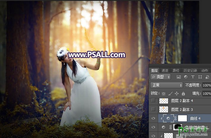Photoshop给森系婚纱美女艺术照调出柔和的暖色逆光效果