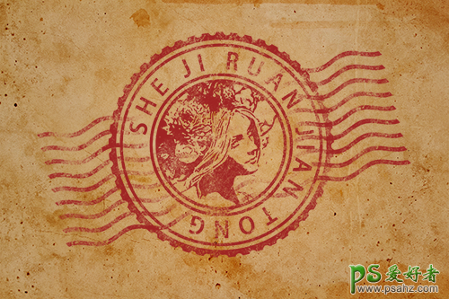 Photoshop设计复古风格的邮戳印章图标，古典主题邮戳印章。