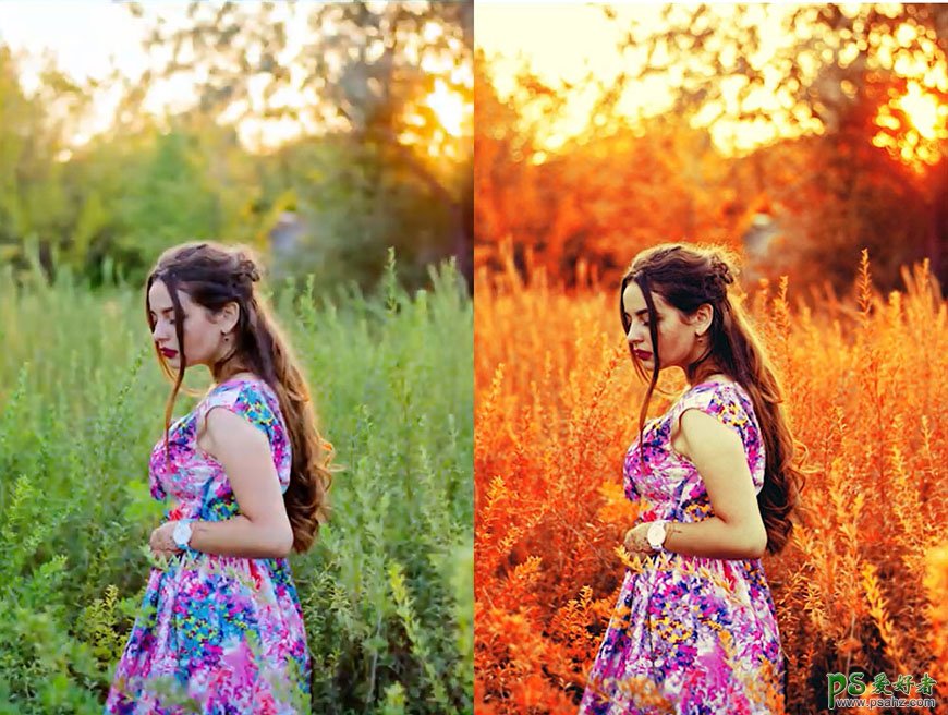 PS人像后期教程：把夏日拍摄的美女照片打造出火焰般的秋季色彩