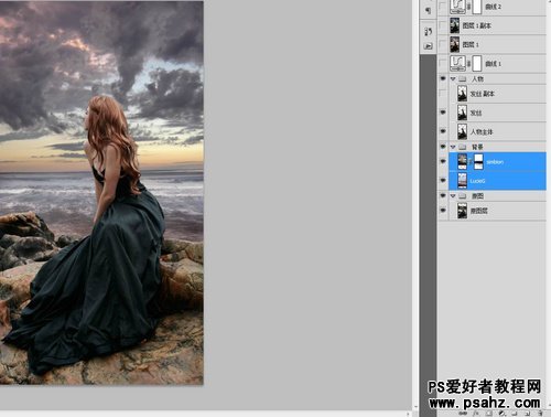 photoshop合成海边沉思的美女图片