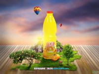 真鲜橙果汁宣传海报 PS创意合成清新自然的绿色果汁饮料海报
