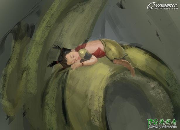 PS鼠绘教程：手绘梦幻海底酣睡的可爱小女孩艺术插画作品