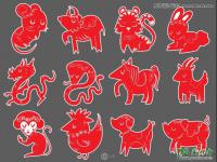 十二生肖剪纸图像 Illustrator手绘中国风十二生肖失量图素材
