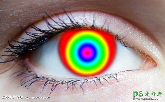 学习用PS特效给眼睛制作出美瞳眼镜效果，七彩色调眼睛图片。