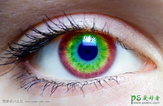 学习用PS特效给眼睛制作出美瞳眼镜效果，七彩色调眼睛图片。