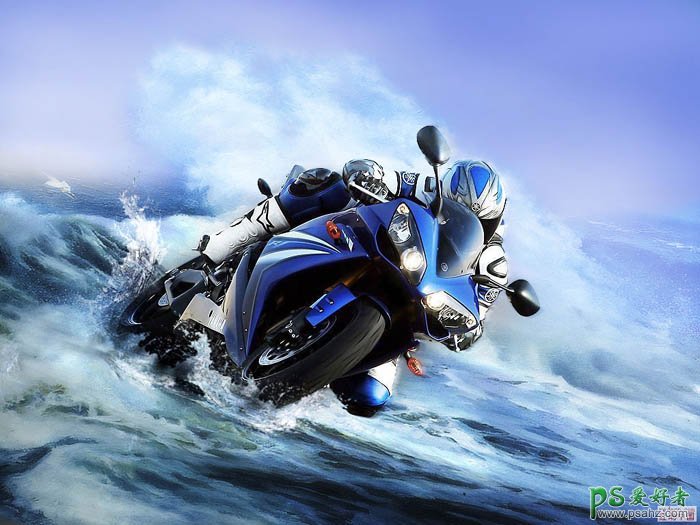 PS合成教程：创意合成水中高速行驶的摩托车