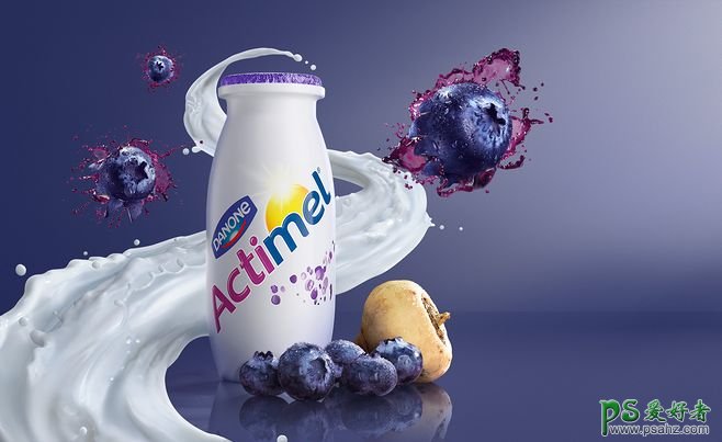 创意时尚的美味牛奶平面广告设计作品，混合果味的牛奶海报。