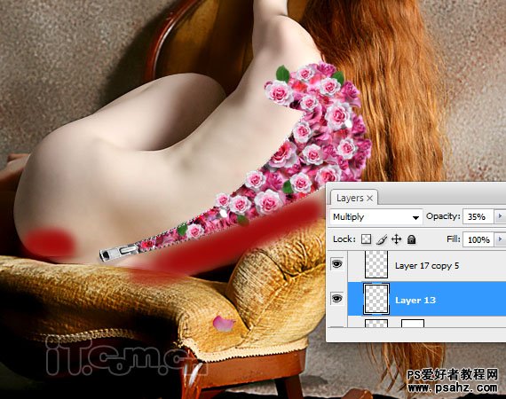 PS图片合成教程：为裸体性感的美女图片设计出漂亮的花妖