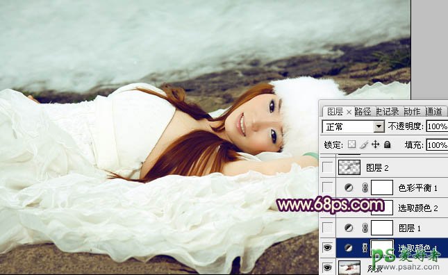 photoshop调出淡青色外景甜美女孩儿婚纱艺术照教程