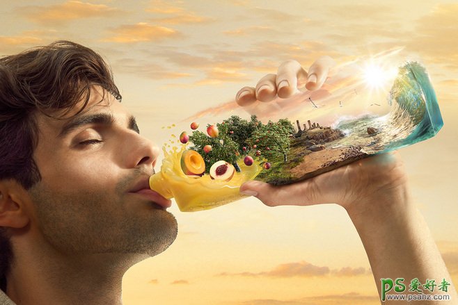 以原生态为主题的果汁饮料广告设计，超赞的原生态果汁饮料合成