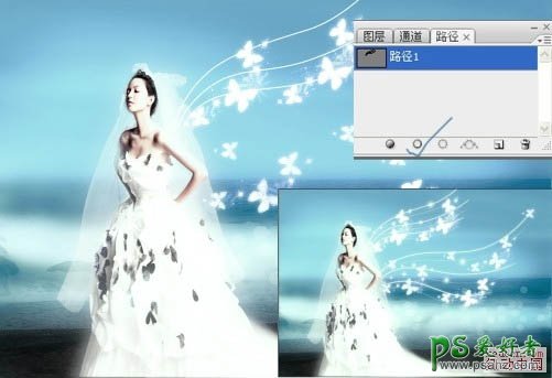 学习用PS抠图及合成技术制作出蓝色梦幻天使婚纱照，天使之翼婚片