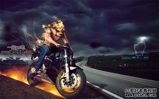 photoshop合成超酷的幽灵骑士，幽灵战车电影海报