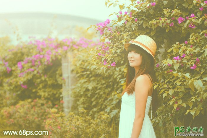 Ps韩式调色教程：给花园里的少女外拍照片调出韩系黄褐色