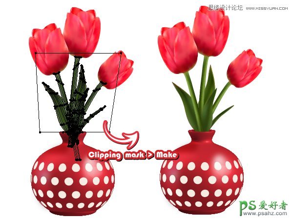 Illustrator手绘唯美清新的玫瑰花和玻璃花瓶失量图素材