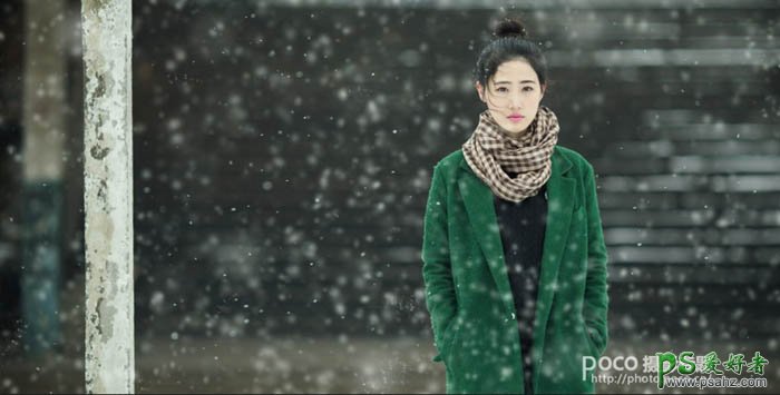 Photoshop给冬景漂亮女生图片制作出影视中的雪花效果