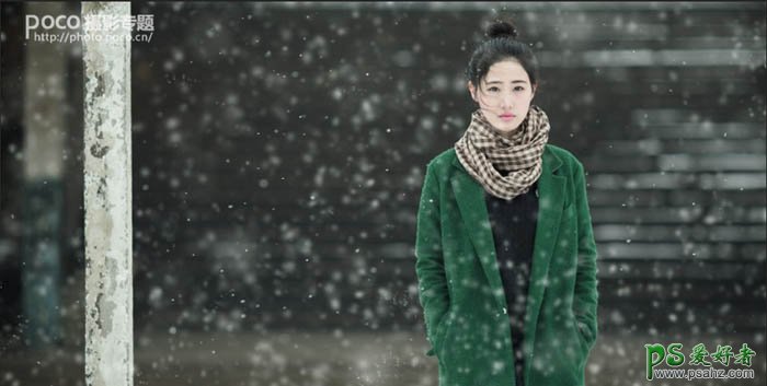 Photoshop给冬景漂亮女生图片制作出影视中的雪花效果