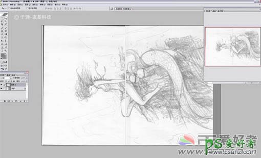 PS鼠绘教程：手绘水墨风格的裸体美女龙骑士插画作品