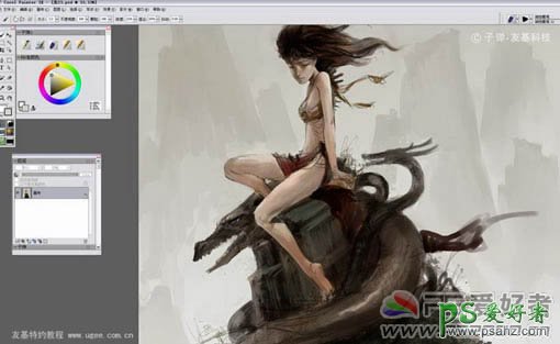 PS鼠绘教程：手绘水墨风格的裸体美女龙骑士插画作品