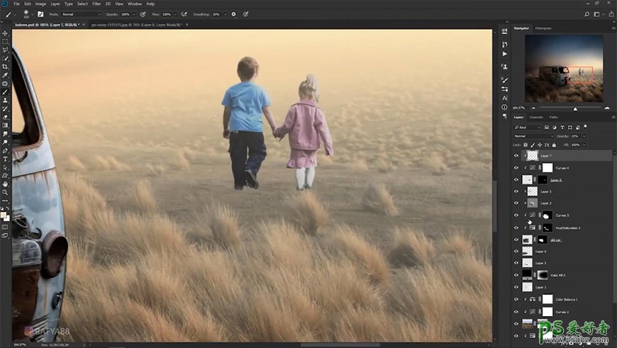 PS图像合成教程：创意打造荒漠废墟场景中玩耍的儿童。