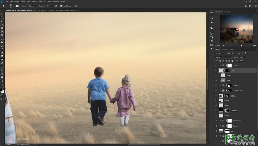 PS图像合成教程：创意打造荒漠废墟场景中玩耍的儿童。