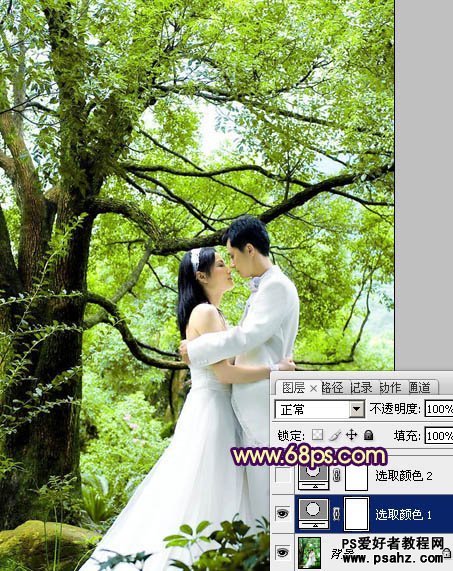photoshop调出柔和的黄绿风格的情侣婚纱照