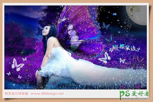 photoshop打造梦幻效果的蝴蝶女孩子外景艺术照效果