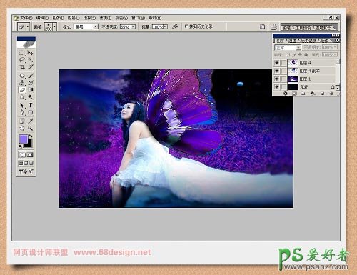 photoshop打造梦幻效果的蝴蝶女孩子外景艺术照效果