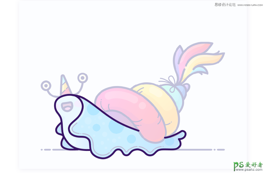 AI结合PS软件手绘可爱的卡通蜗牛失量图，卡通风格的蜗牛素材图。