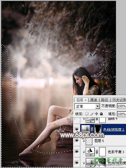 PS美女图片调色实例：给公园水边自拍的美女照片调出唯美的红褐色