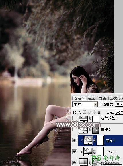 PS美女图片调色实例：给公园水边自拍的美女照片调出唯美的红褐色