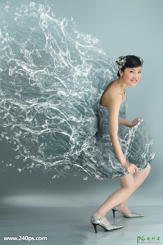 PS美女照片特效教程：给性感长裙美女写真照制作出飘逸的水裙效果