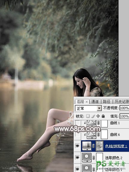 PS美女图片调色实例：给公园水边自拍的美女照片调出唯美的红褐色