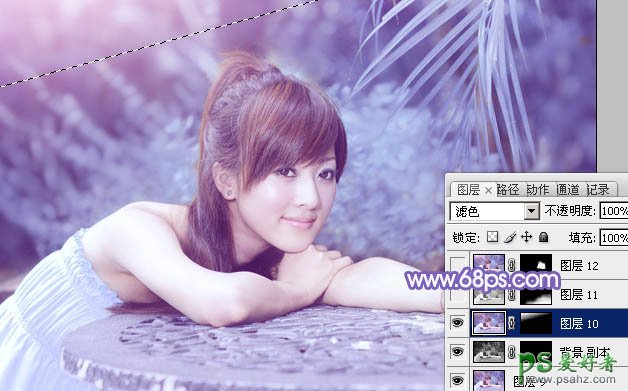 Photoshop给小清新美女调出甜美的淡紫色_小清新美女写真