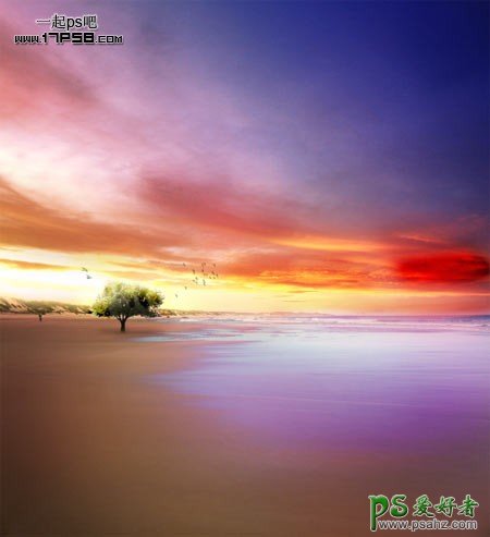 PS合成教程：创意打造绝美的海边日出场景风景照