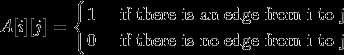 A[i][j]=\begin{cases} 1 & \text{ if there is an edge from i to j } \\ 0 & \text{ if there is no edge from i to j } \end{cases}