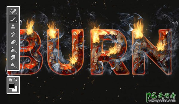 PS金属字效教程：设计炫酷的燃烧效果3D立体艺术字体，火焰金属字