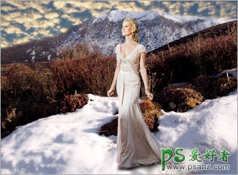 PS人像合成教程：创意合成雪地上浪漫的白衣天使美女