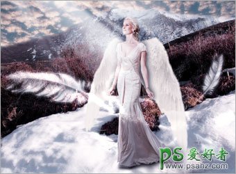 PS人像合成教程：创意合成雪地上浪漫的白衣天使美女