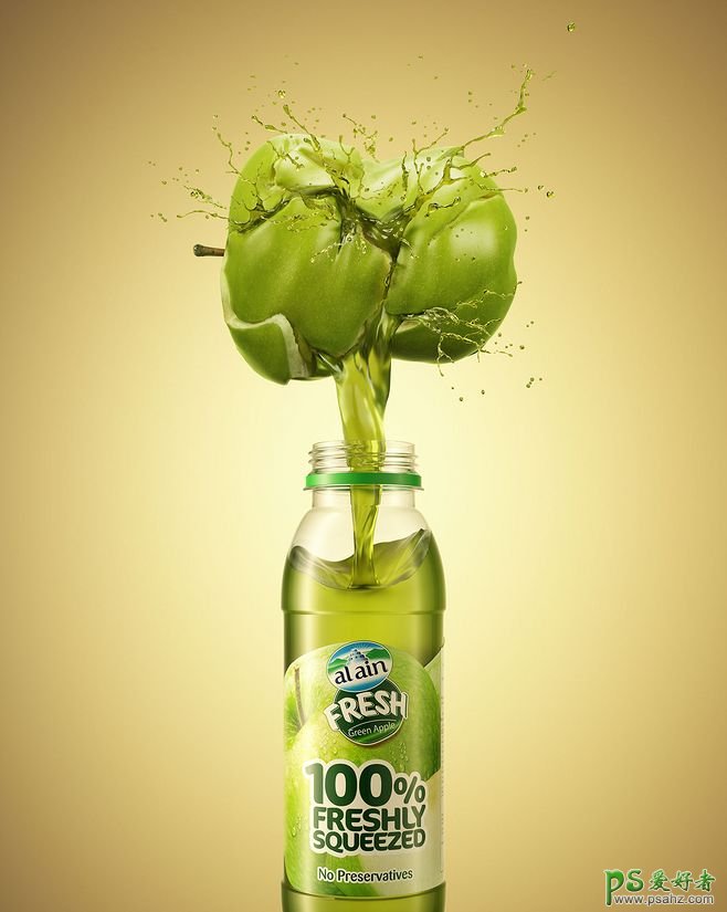展现出现榨果汁饮料产品海报，从水果中直接压出的果汁海报。