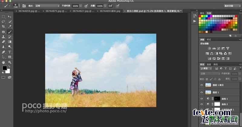 利用PS给麦地里自拍的漂亮日本妹子写真照打造出小清新色彩效果