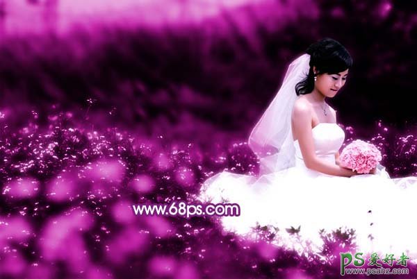 photoshop给大胸婚片美女照调出梦幻紫色调
