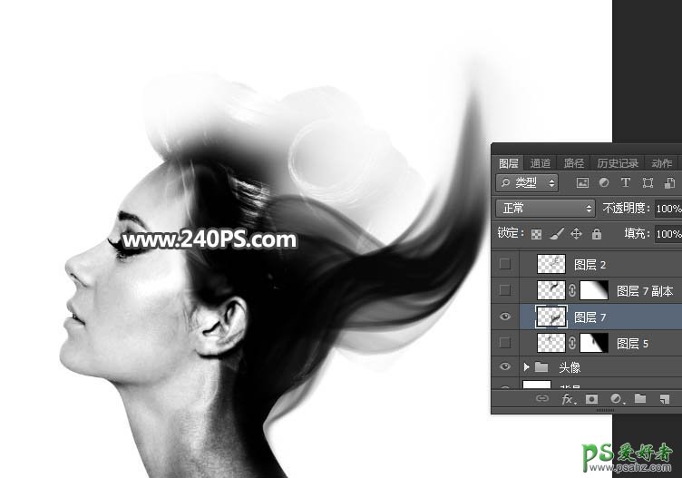 Photoshop人像合成教程：创意打造唯美意境风格的黑白烟雾美女头