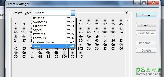 PHOTOSHOP软件中如何载入tpl格式的笔刷，如何设置tpl笔刷