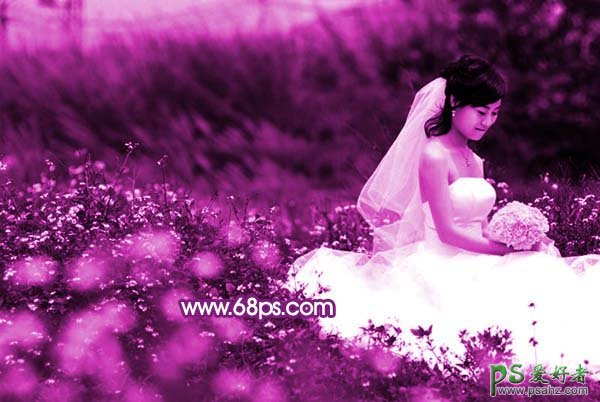 photoshop给大胸婚片美女照调出梦幻紫色调