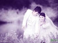 photoshop给情侣婚片快速调出梦幻的淡紫色效果